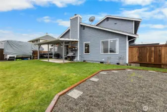 Backyard View of 4X4 Pressure treated wood around Pea Gravel Area for Swim Pool