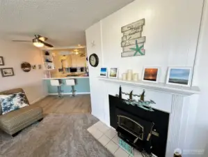 Wood fireplace for that added heat on breezy beach days.