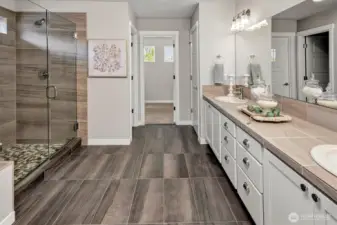 Primary bath with tile floors
