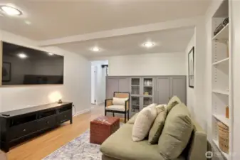 Huge lower level family room with high ceilings and   separate entrence.