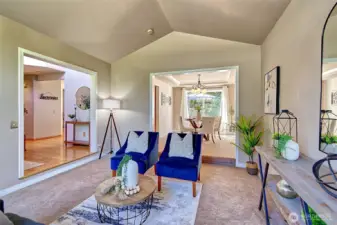 Vaulted ceilings in the formal living area.