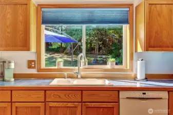 Enjoy doing dishes with this beautiful view of the back yard!