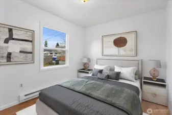 Virtually staged Bedroom shows possibilities