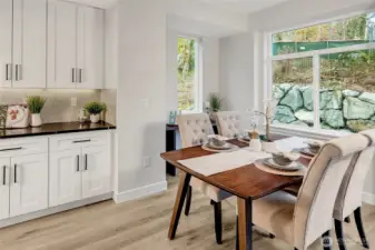 Dining space with big windows for natural light