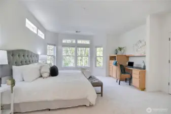 Primary bedroom with custom built-in desk/dresser
