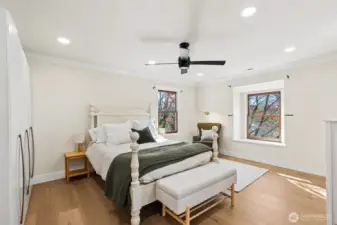 Comfortable and spacious primary bedroom.