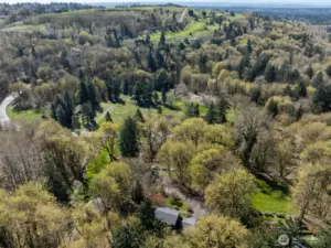 Aerial view toward Newcastle Golf Course, visible from the home.