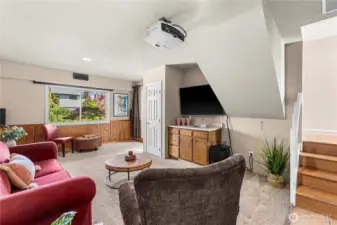 Lower level entertainment area with movie projector included.