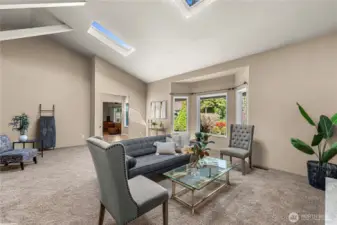 Light-filled vaulted ceiling with a touch of charm and dimension.