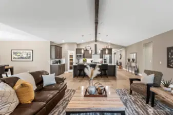 Looking from the great room to the kitchen