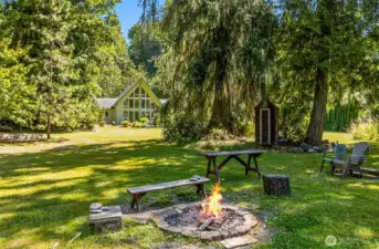 The lot includes a firepit, horseshoe pits and, of course, the frontage on Canyon Creek.