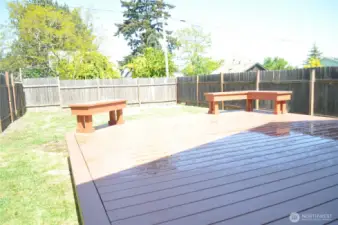 Large deck in back has built-in benches.
