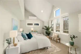 Spacious primary suite with AC, vaulted Ceilings and ensuite bathroom