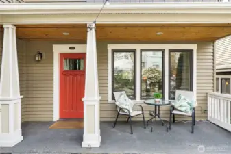 Covered entrance and private garden patio