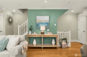 Closets at each side of stairs with ample storage space