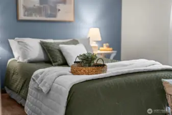 Your bed probably won't look this cute, but this can still be your primary bedroom.