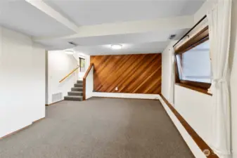 Check out the wood feature wall in the family room!