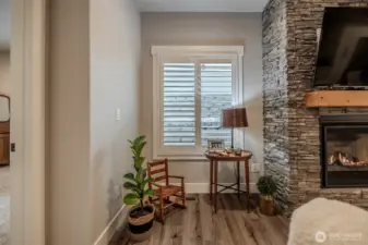 Plantation shutters on all windows not only provide an elevated and elegant touch but are very functional