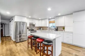 Big island for seating and prep space.