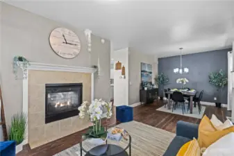 Enjoy your cozy double-sided gas fireplace.