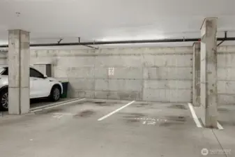 One parking space in the secure, underground common garage.