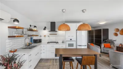 Modern kitchen with all white appliances