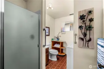 Lower level bathroom with shower.