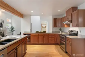 Ample counter space suitable for cooking and baking.