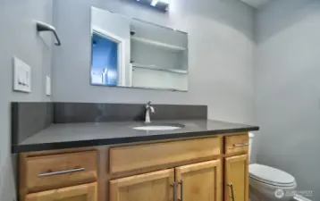 Main Bathroom with updated quartz countertops.