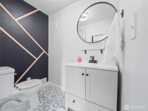 1/2 bath with marble tile flooring - ooh la la !