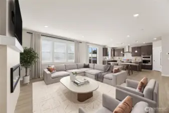 Very spacious great room that flows into dining & kitchen - Virtually stage, and home for sale will include white cabinetry.