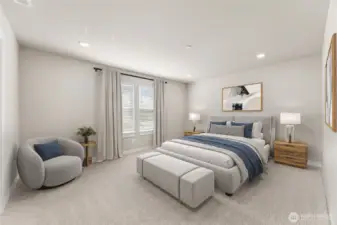 Primary bedroom virtually staged.  Primary faces South!