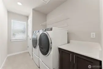 Upstairs laundry, washer/dryer are an option to purchase, home for sale will include white cabinets.