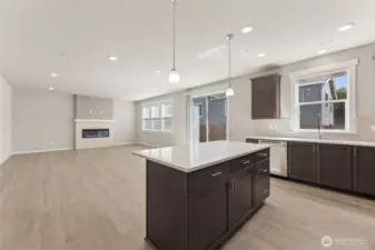 Showing plan without staging, home will include white cabinetry.  Huge great room, great space to gather!