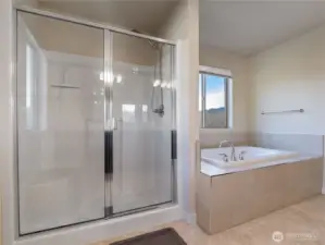 Primary Bathroom with lots of natural light.
