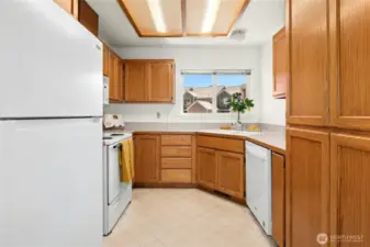 Sunny kitchen with big pantry