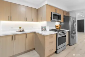 Sleek quartz countertops, new stainless-steel appliances.