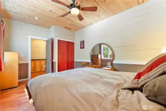 The bedroom has a built-in closet and lots of room for additional furniture.