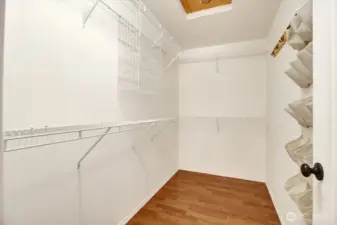 Large walk-in closet in primary bedroom.