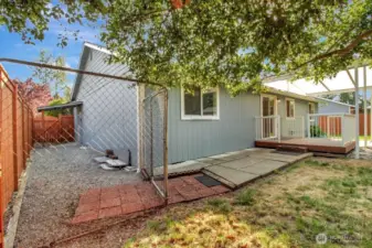 Dog run on the side of the house.
