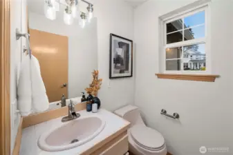 Well-appointed guest bath located downstairs for easy access and comfort.
