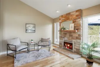 Enjoy a seat by the fire and gaze out the huge windows at the lovely views!