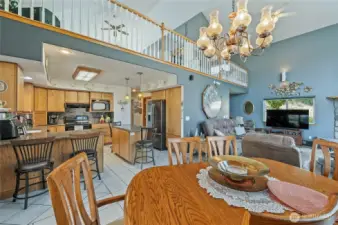 Kitchen leads into dining area