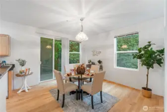 Hardwood floors in kitchen and dining area
