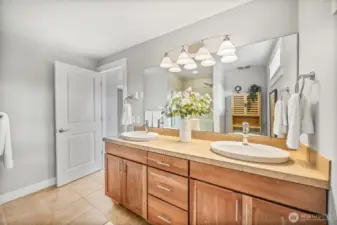 Primary en-suite with double vanity.
