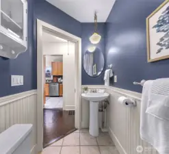 Main floor bathroom with old world charm.
