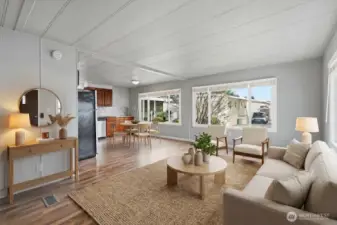 virtually staged living area and kitchen