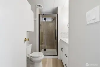 3/4 bath with new vanity and shower