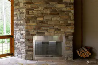 This is the beautiful outdoor fireplace with a woodburning insert.