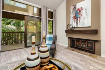 Living room with gas fireplace.